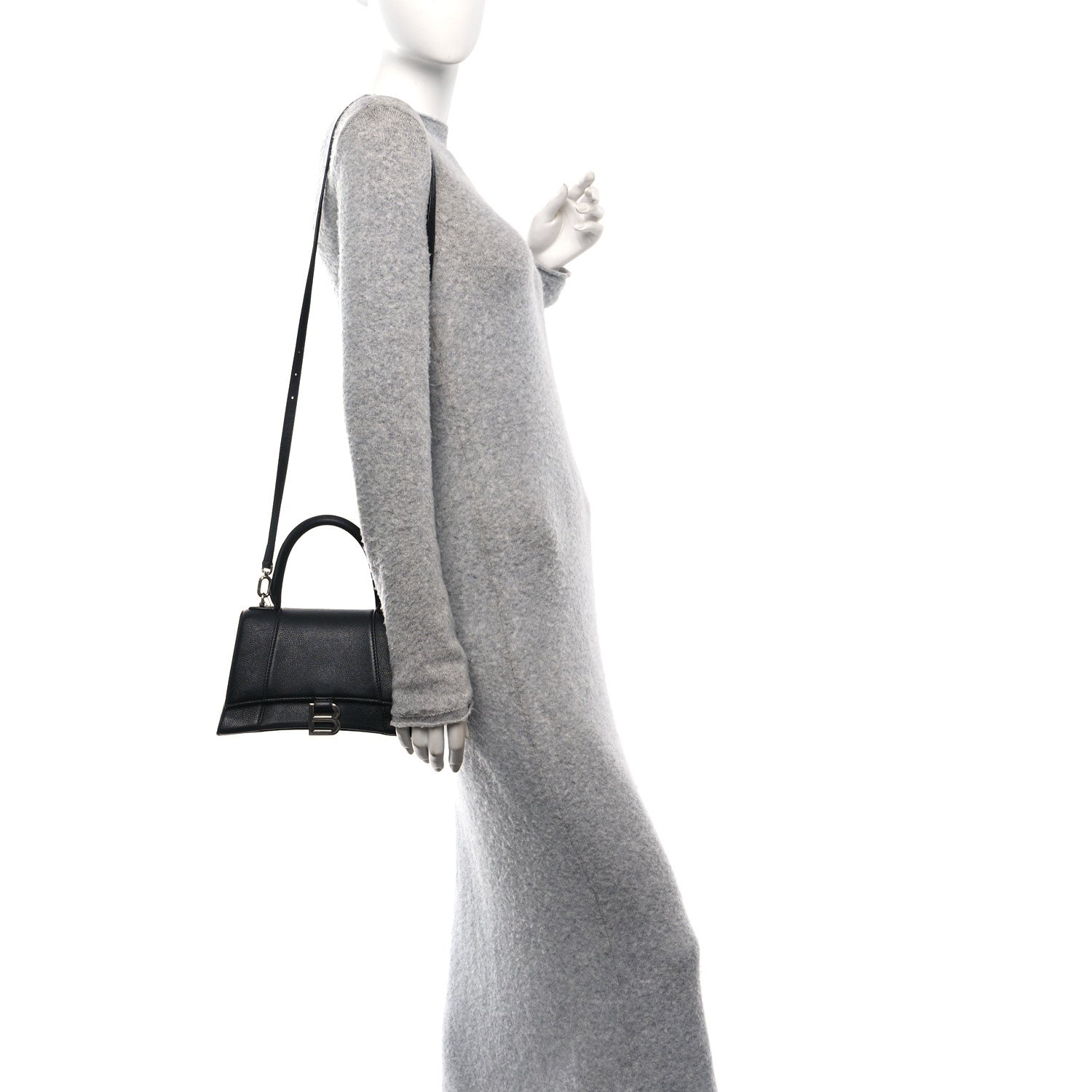 Grained Calfskin Small Hourglass Top Handle Bag Black