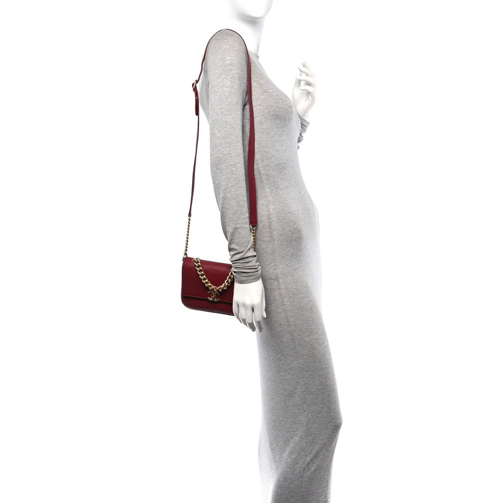 Calfskin Stitched Flap Red