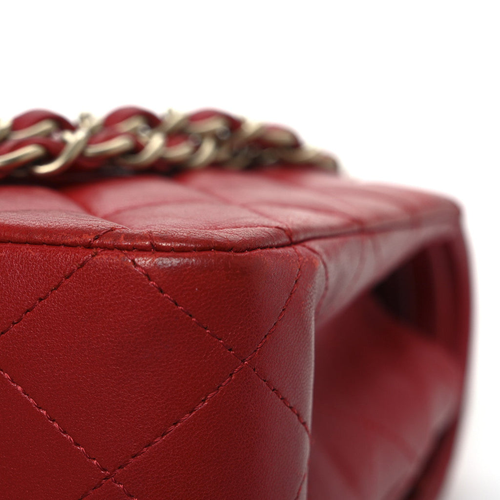 Lambskin Quilted Medium Double Flap Red