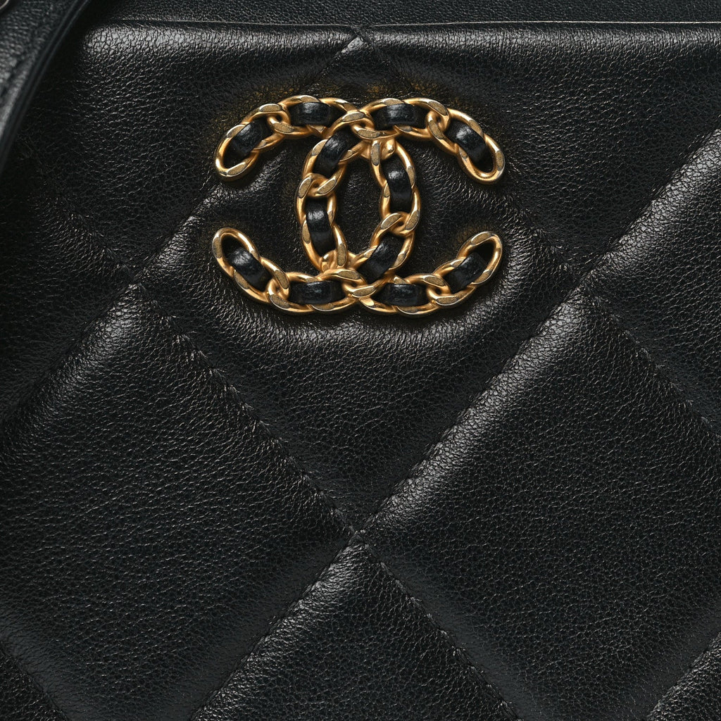 Lambskin Quilted Chanel 19 Camera Crossbody Case Black