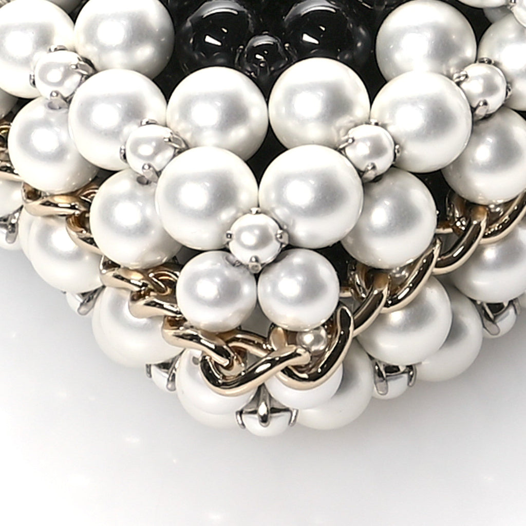 Crystal Pearl Beaded Mini Rectangular Flap Black White