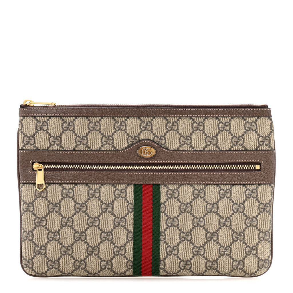 GG Supreme Monogram Large Ophidia Pouch Clutch Brown