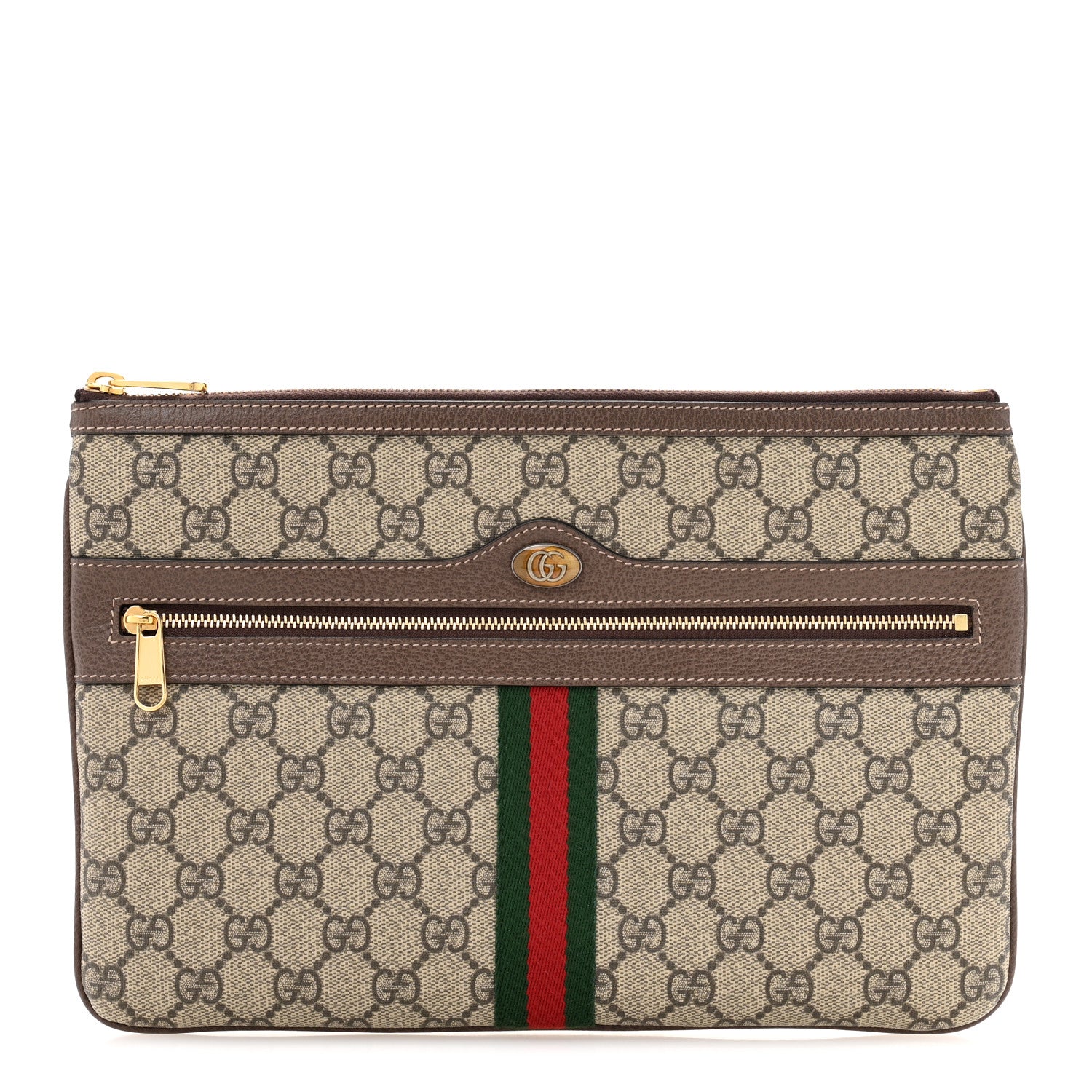 GG Supreme Monogram Large Ophidia Pouch Clutch Brown