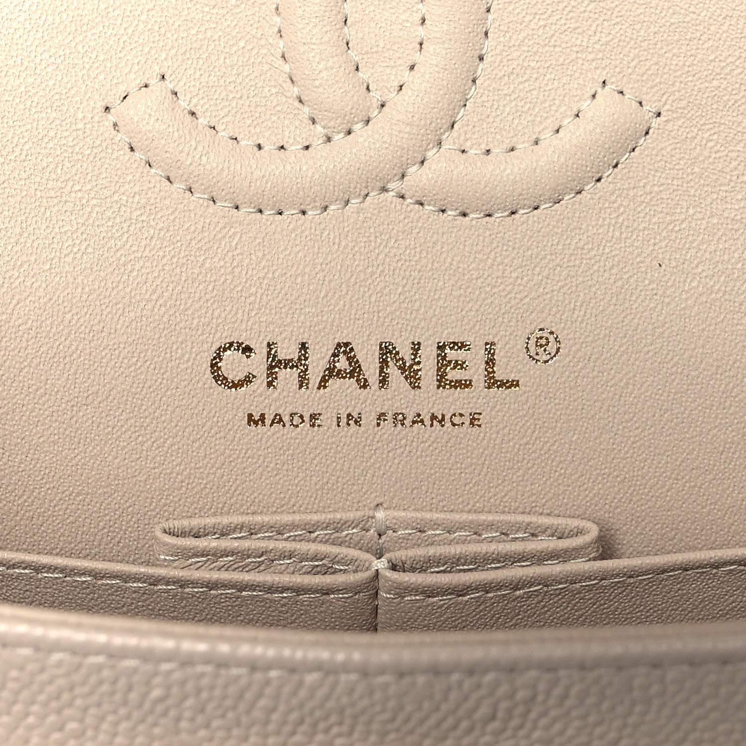 Caviar Chevron Quilted Small Double Flap Beige