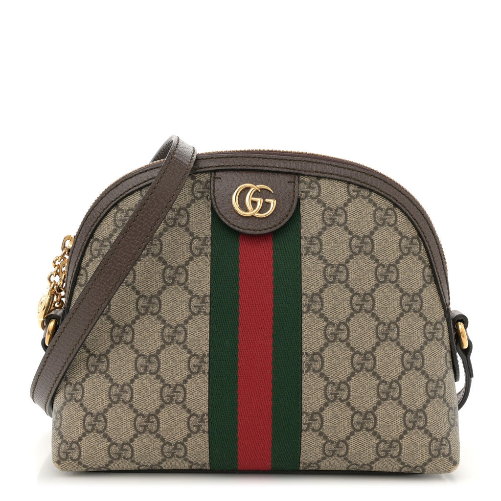 GG Supreme Monogram Textured Dollar Calfskin Web Small Ophidia Dome Shoulder Bag Beige Ebony New Acero