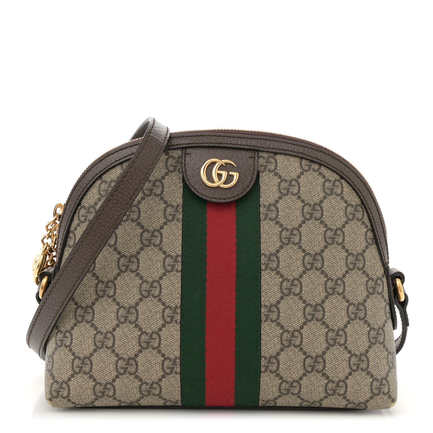 GG Supreme Monogram Textured Dollar Calfskin Web Small Ophidia Dome Shoulder Bag Beige Ebony New Acero