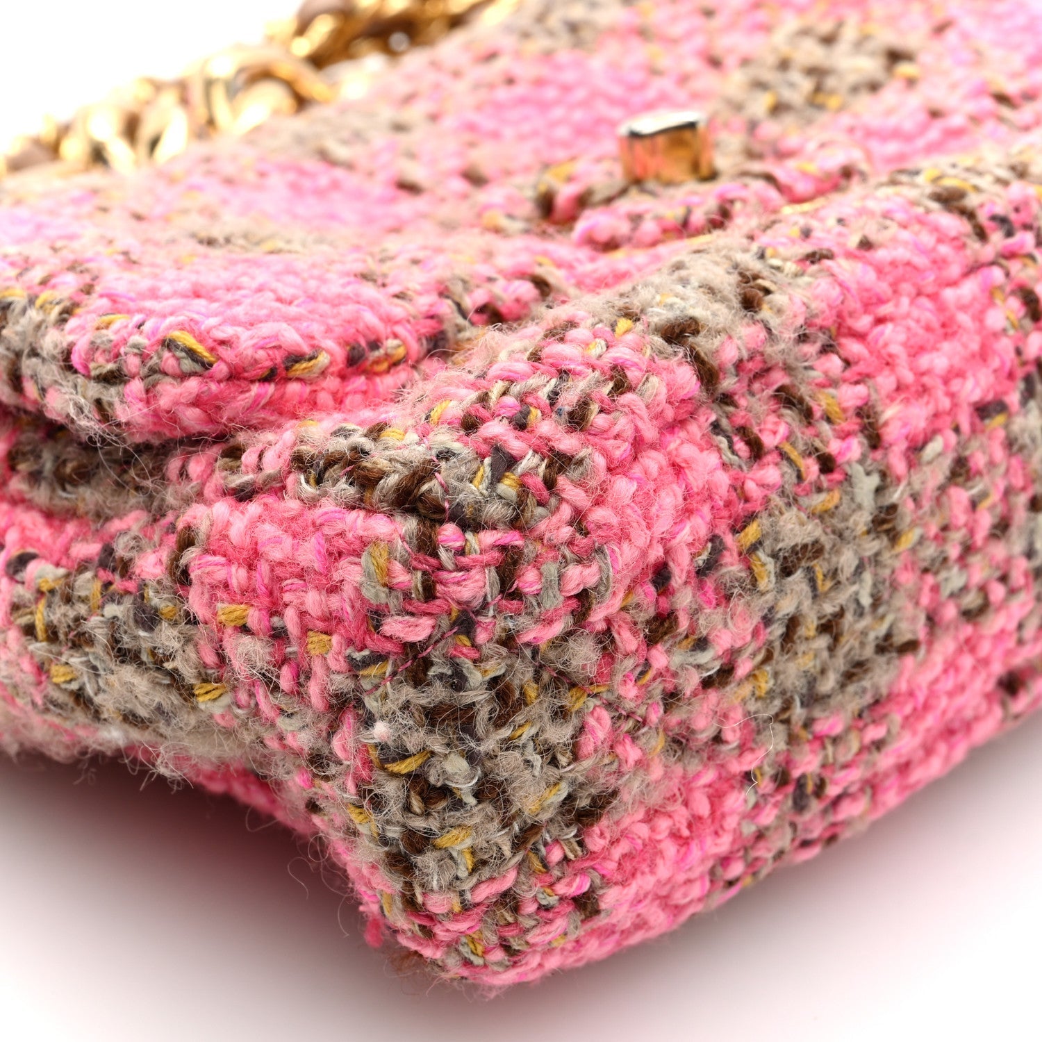 Wool Tweed Quilted Small Elegant Chain Flap Pink Brown