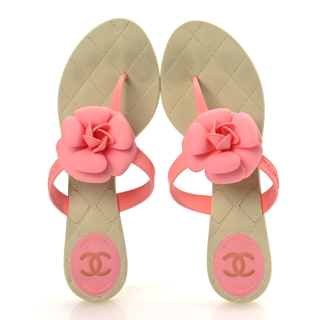 Jelly Quilted Camellia Thong Sandal 39 Pink Beige