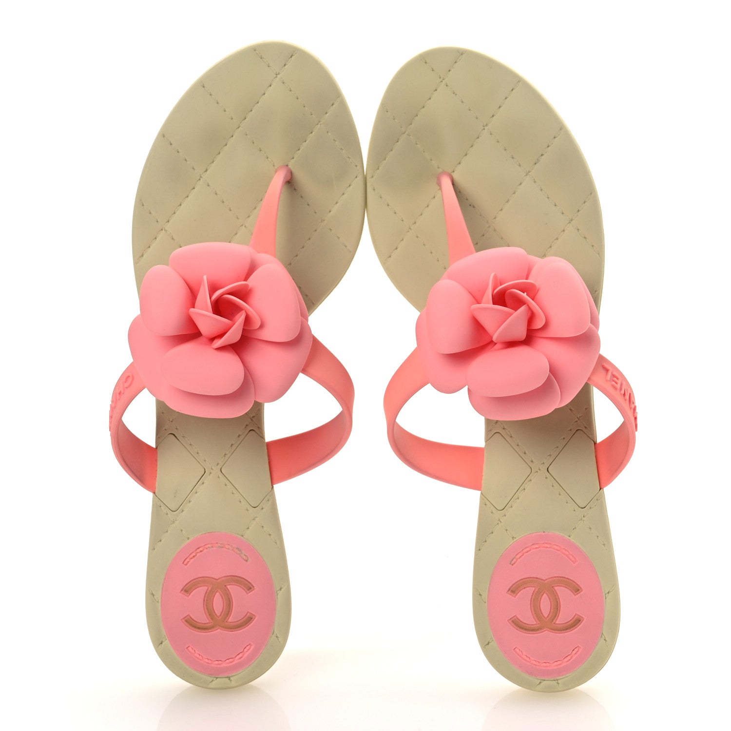 Jelly Quilted Camellia Thong Sandal 39 Pink Beige