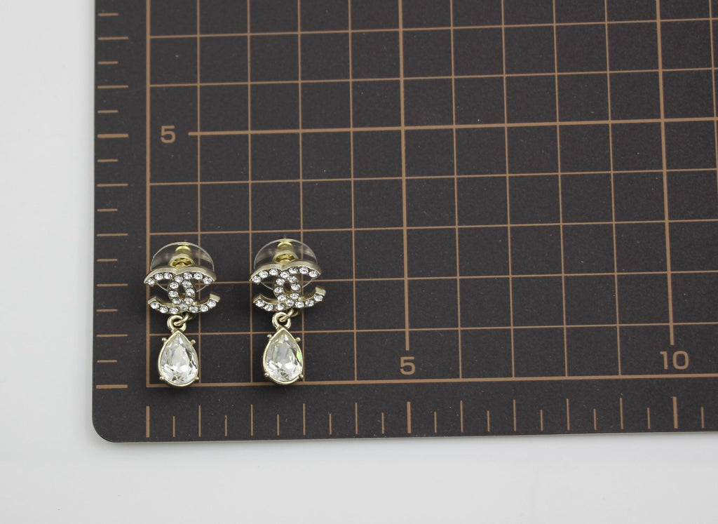Chanel C19A Rhinestone CC Drop Dangle Stud Earrings