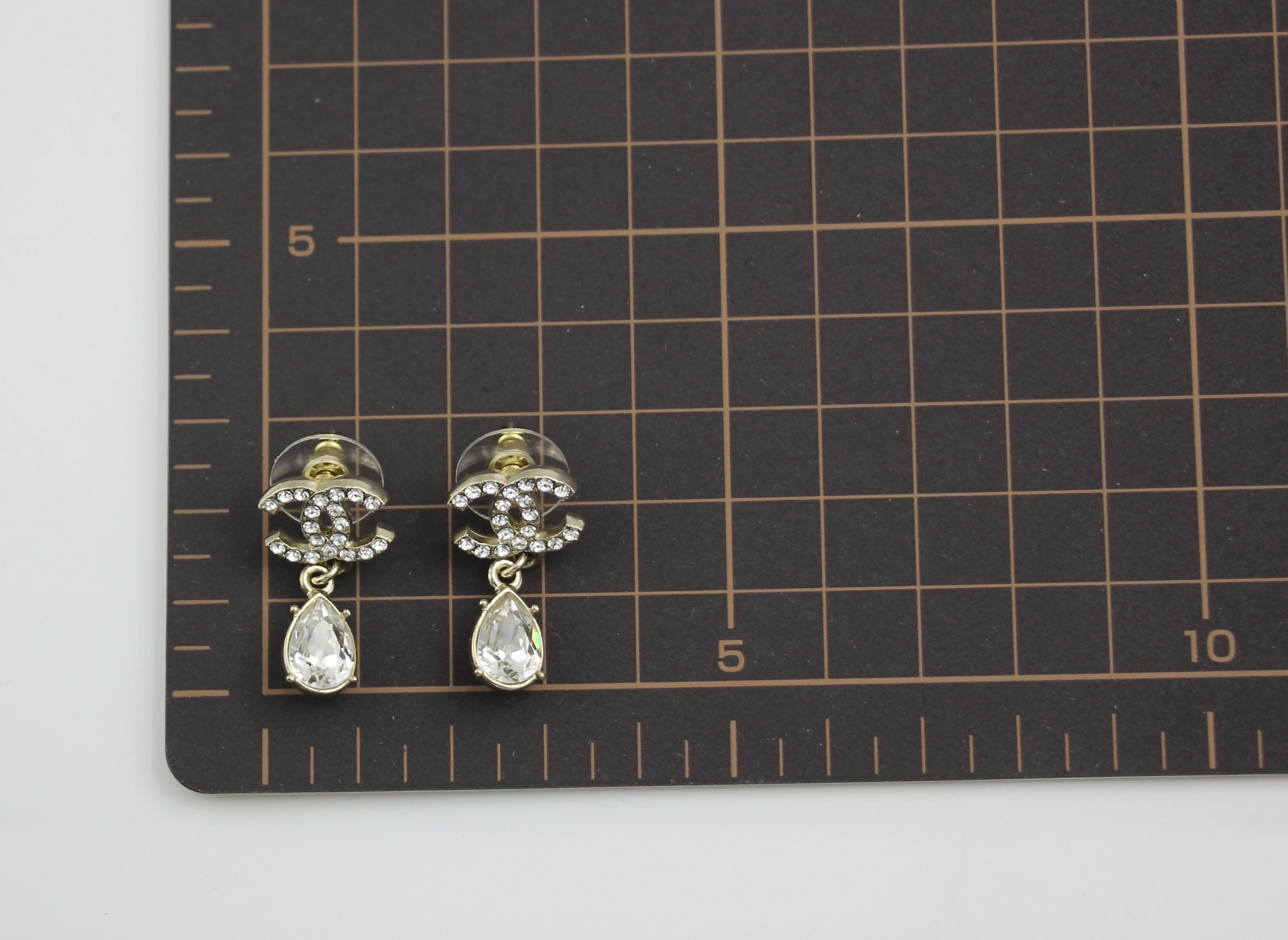 Chanel C19A Rhinestone CC Drop Dangle Stud Earrings