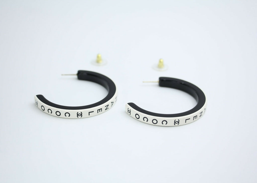 Chanel B22S Resin White Curved COCO Mark Hoop Stud Earrings