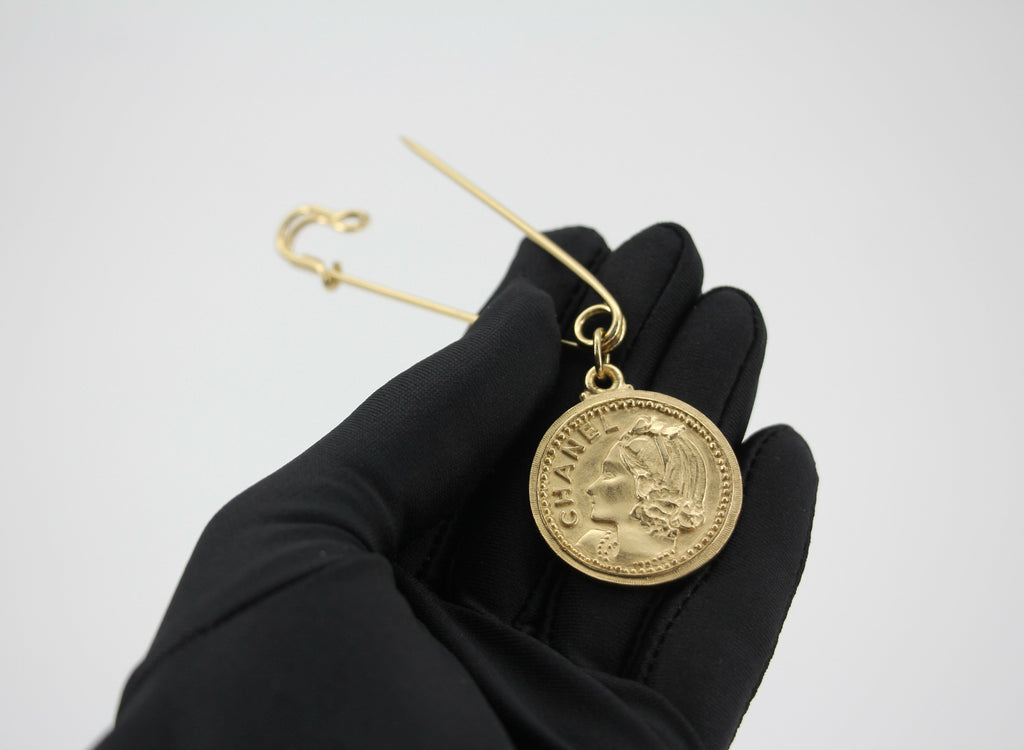 Chanel Vintage 03P Metal Ms Coco Coin Motif Brooch