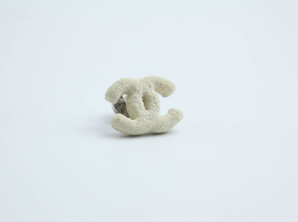 Chanel Vintage 03A Metal White Frosted CC Brooch