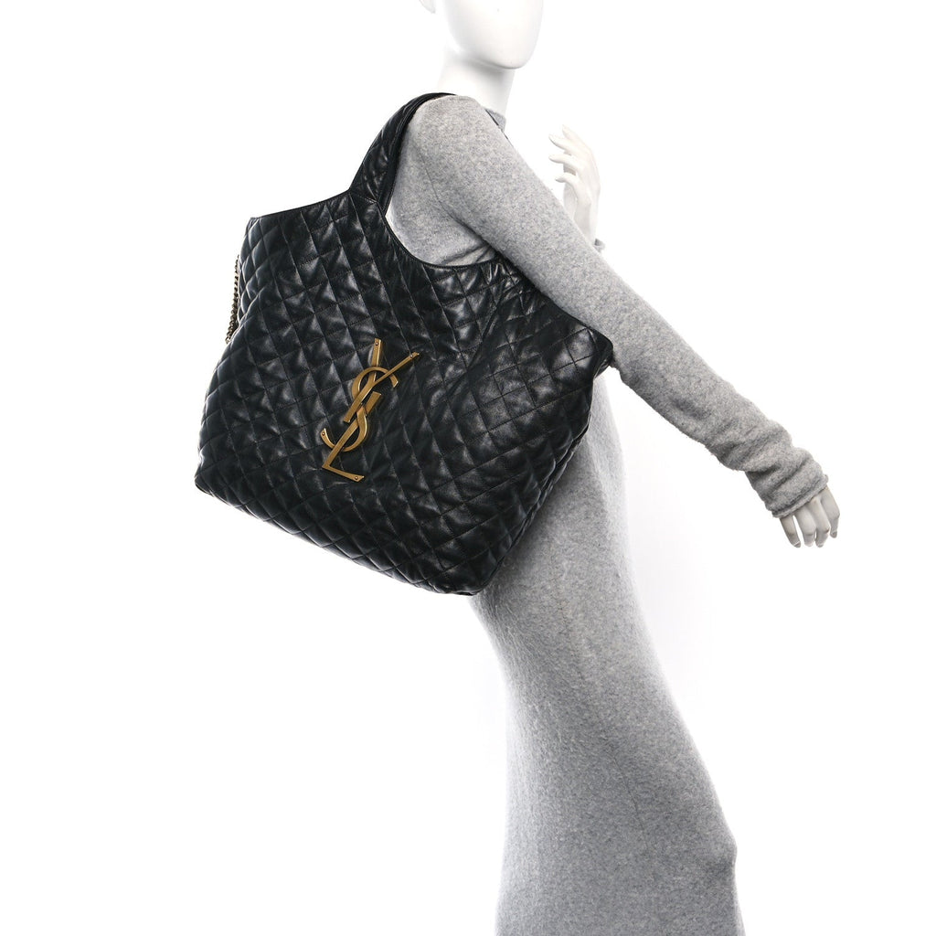 Lambskin Quilted Maxi Icare Shopping Tote Black