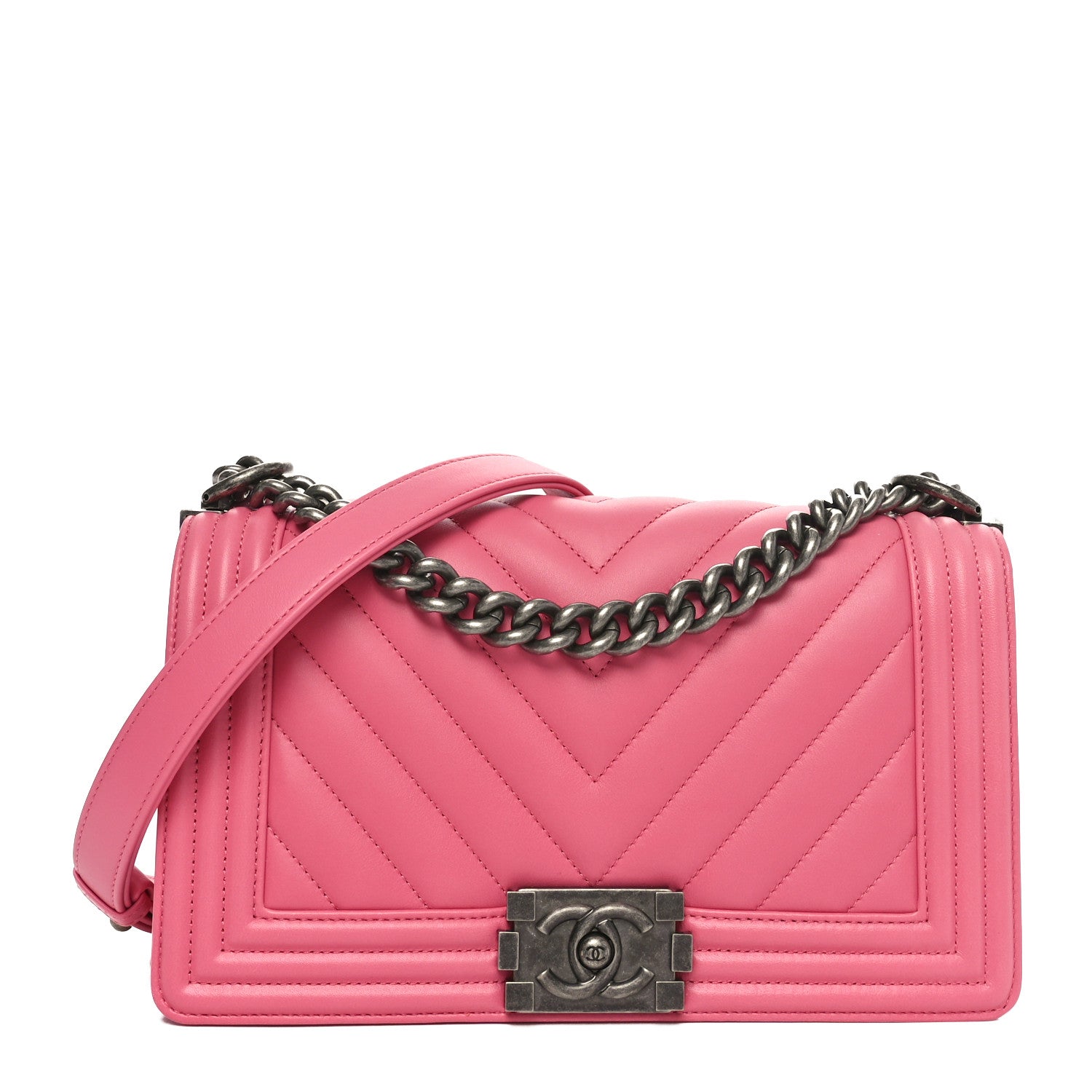 Calfskin Chevron Quilted Medium Boy Flap Pink