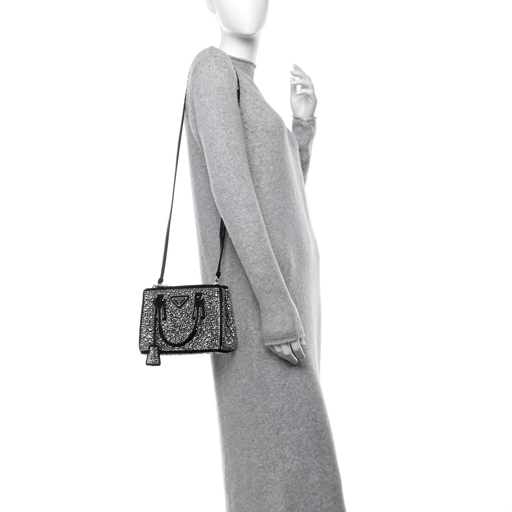 Satin Crystal Mini Galleria Double Zip Tote Metal