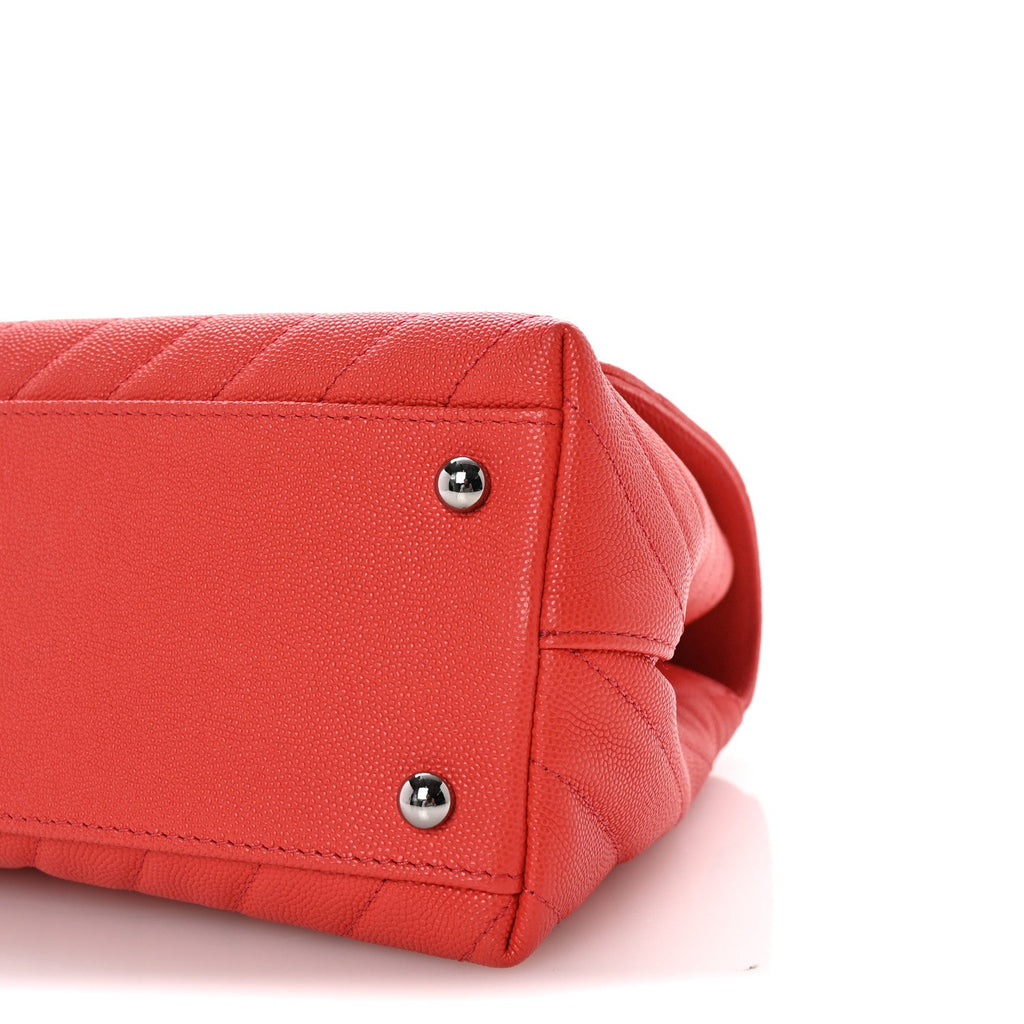 Caviar Chevron Quilted Small Coco Handle Flap Coral