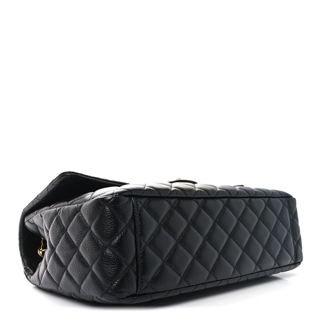 Grained Calfksin Quilted XXL Travel Flap Bag Black