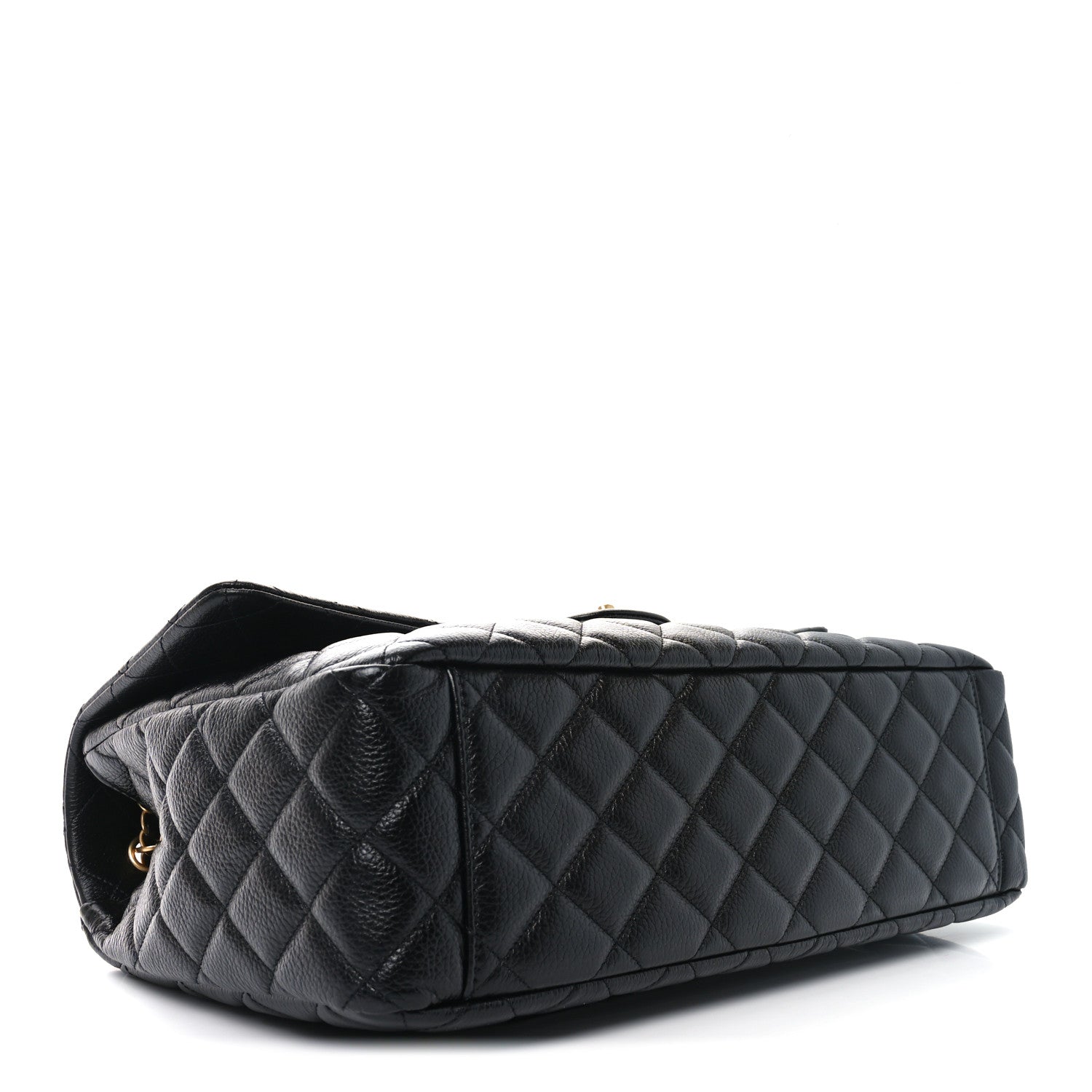 Grained Calfksin Quilted XXL Travel Flap Bag Black