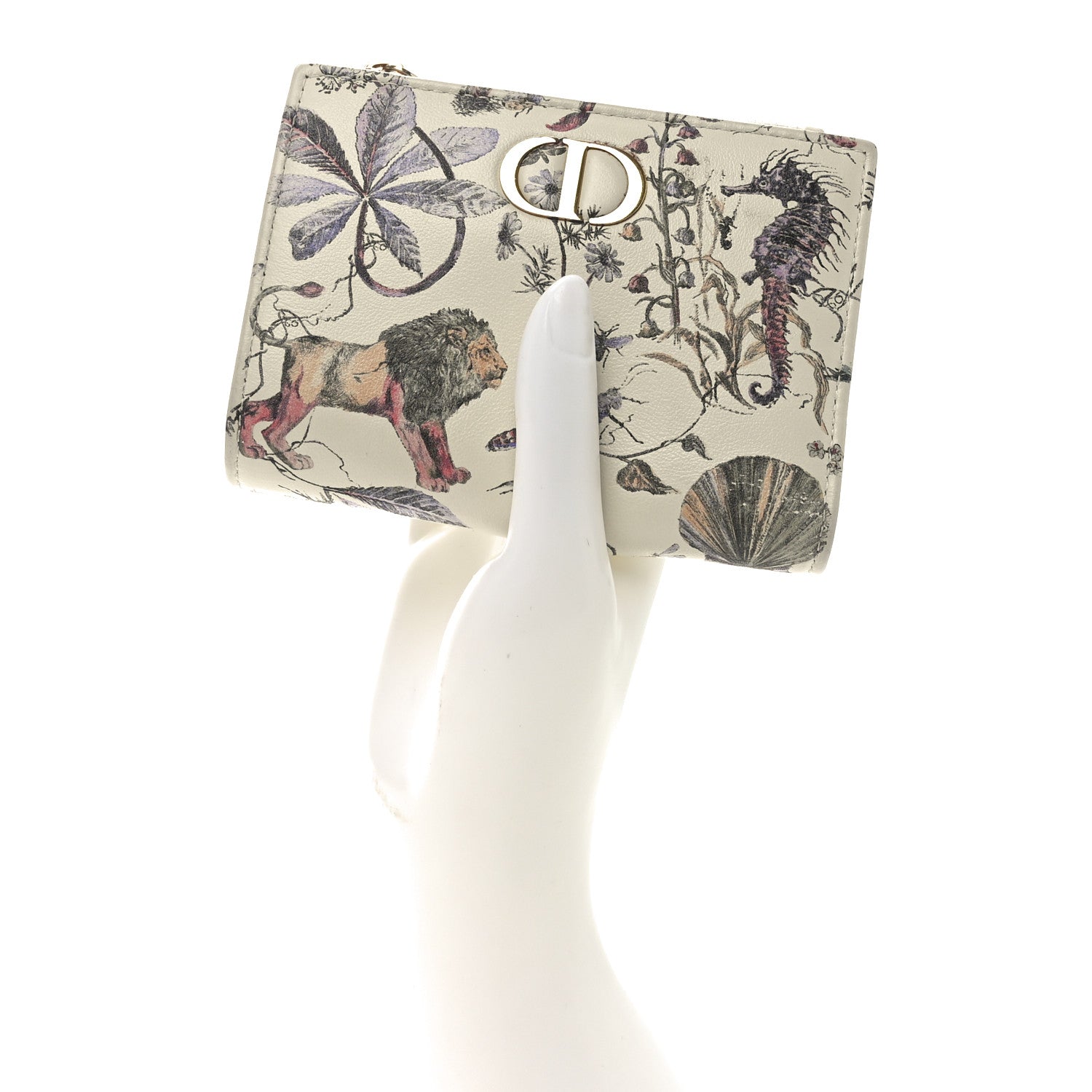 Calfskin Cabinet De Curiosites Print Caro Medium Wallet Latte Multicolor