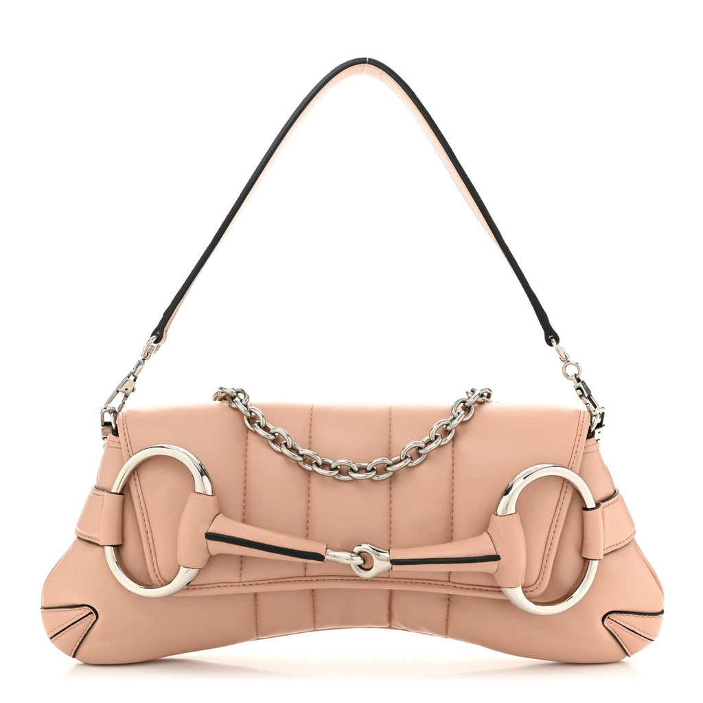 Nappa Vertical Matelasse Medium Maxi Horsebit Chain Shoulder Bag Pink Sand