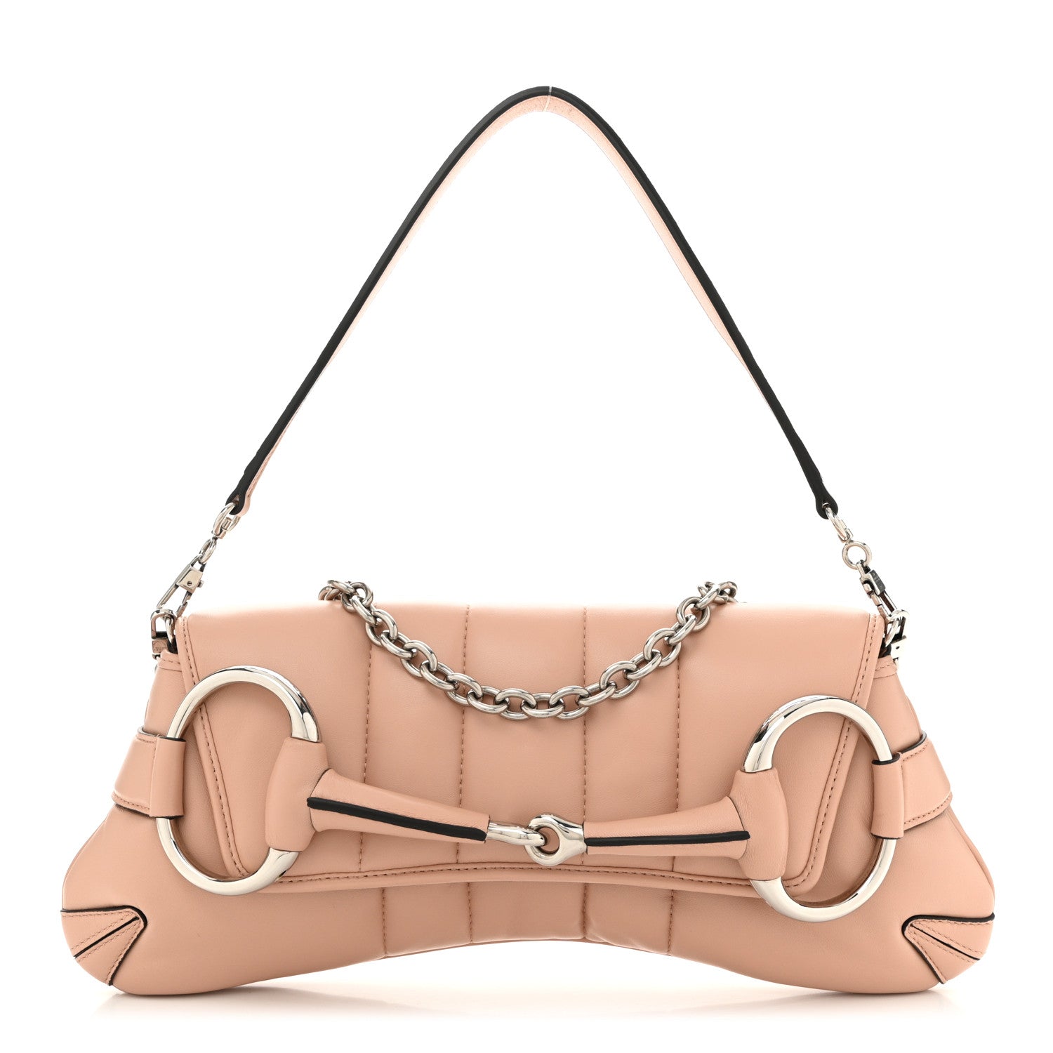 Nappa Vertical Matelasse Medium Maxi Horsebit Chain Shoulder Bag Pink Sand