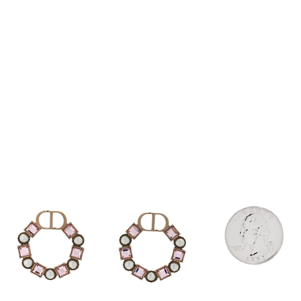 Crystal Pearl Petit CD Earrings Gold Pink