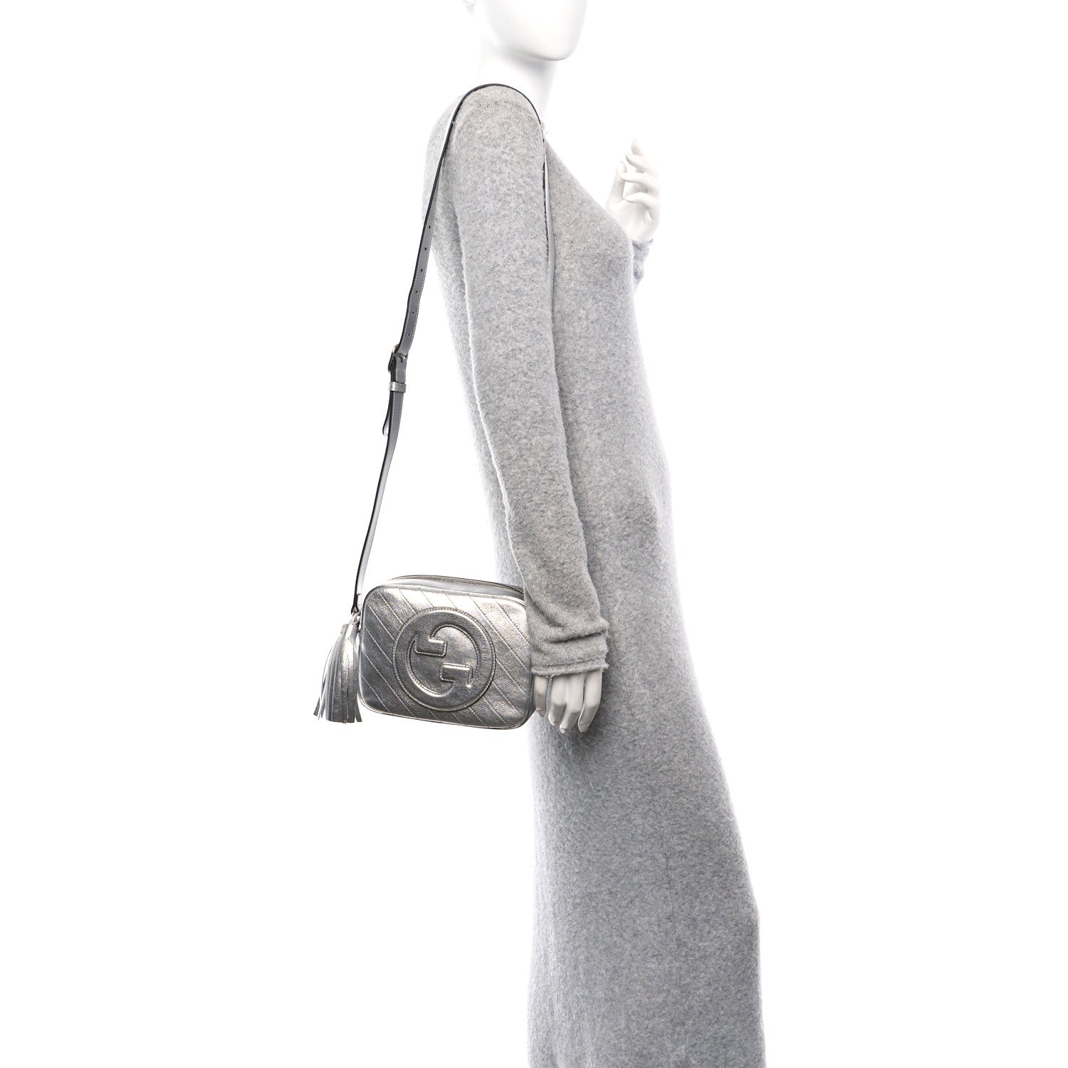 Metallic Sakai Be Green Calfskin Diagonal Stitched Small Blondie Shoulder Bag Silver