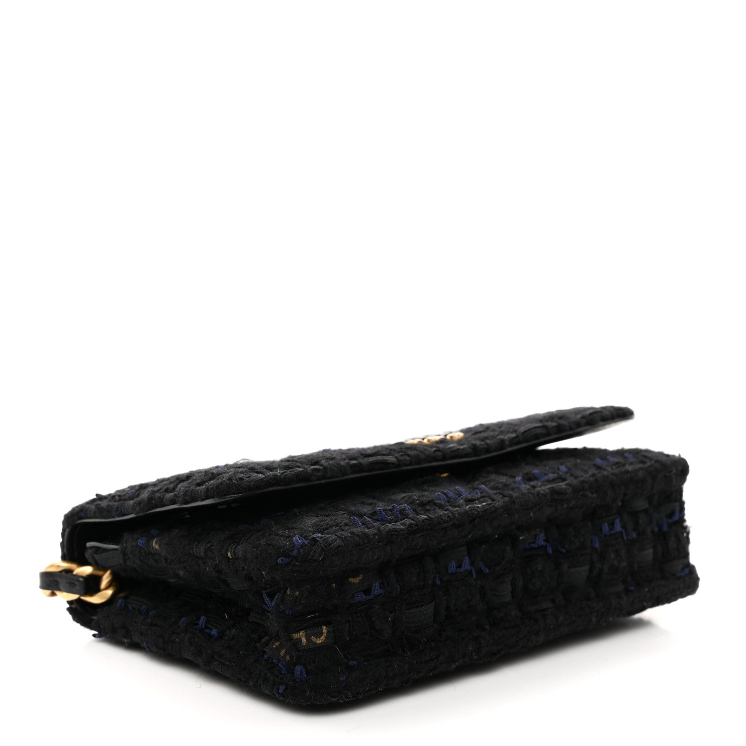 Tweed Quilted Chanel 19 Wallet On Chain WOC Black Navy Gold