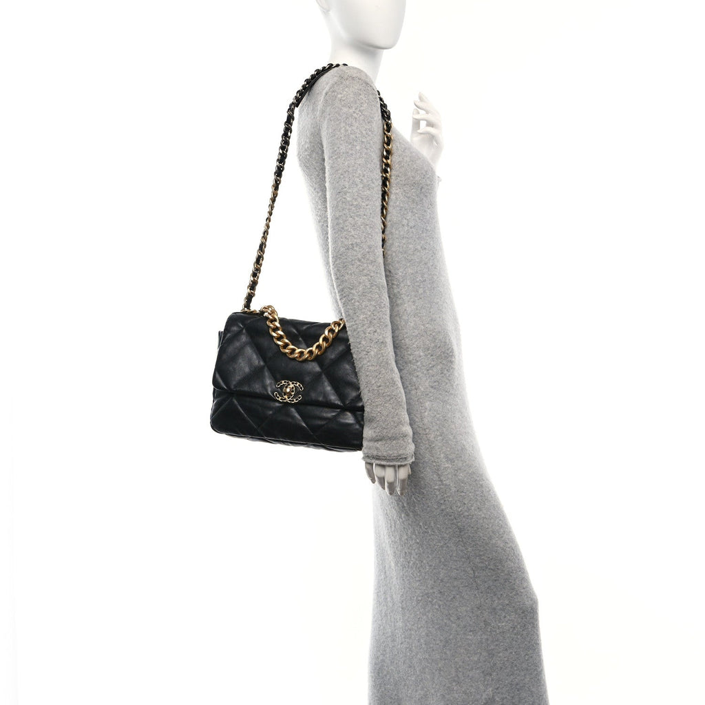 Lambskin Quilted Large Chanel 19 Flap Black