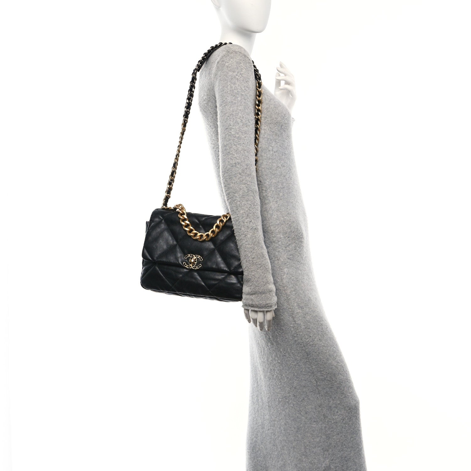 Lambskin Quilted Large Chanel 19 Flap Black