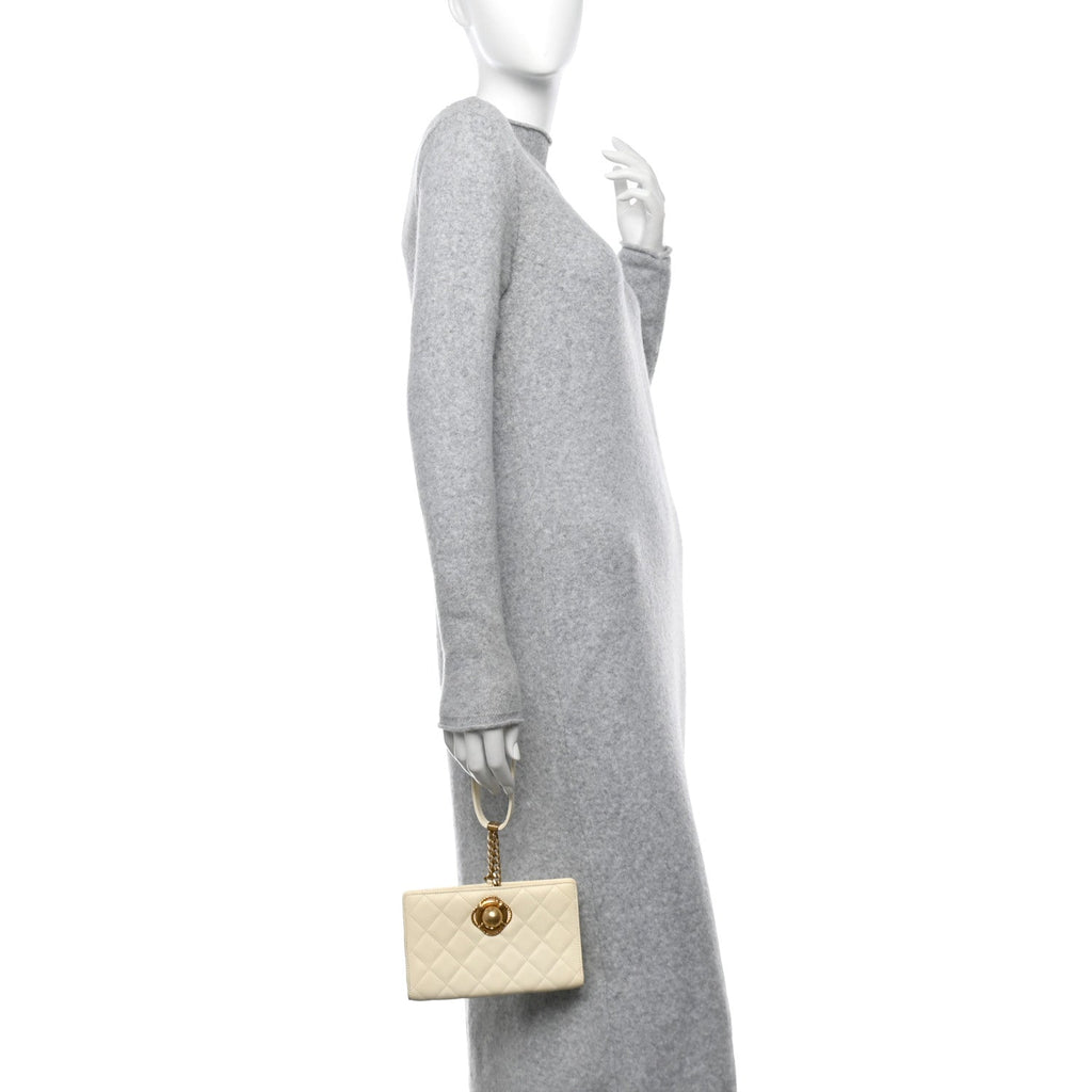 Lambskin Quilted Evening By The Sea Clutch  White