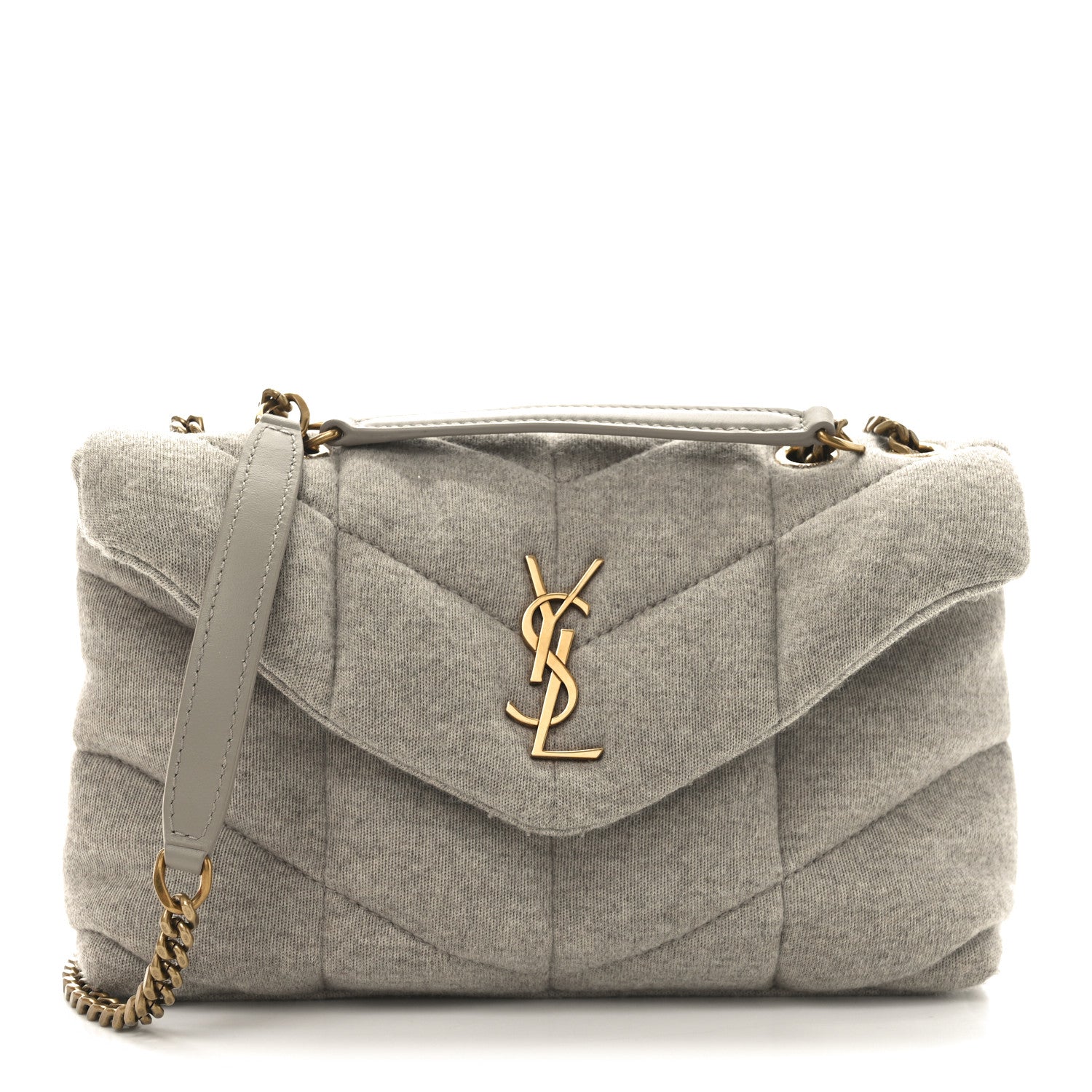 Jersey Quilted Toy Loulou Puffer Monogram Chain Satchel Chalk Beige