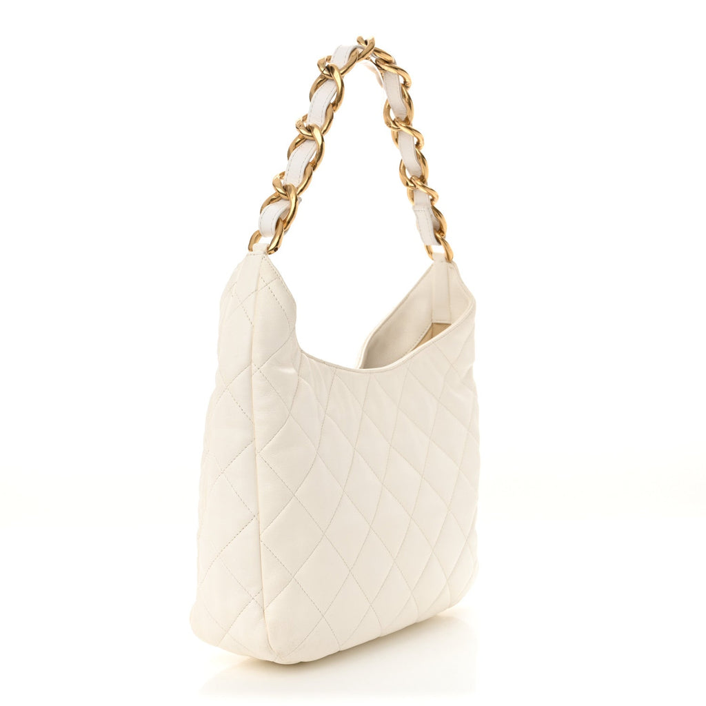 Lambskin Quilted Large CC Funky Town Hobo White