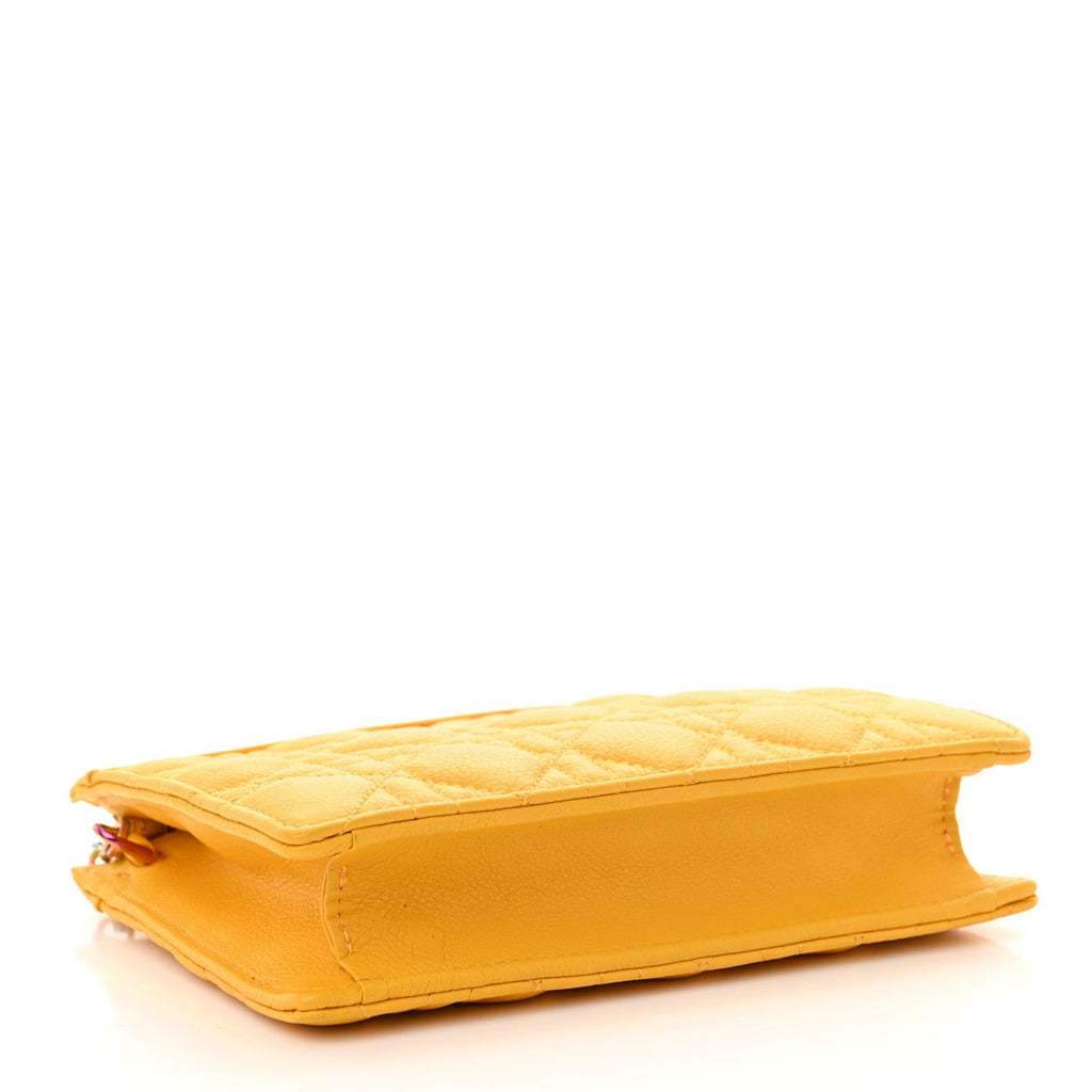 Calfskin Cannage Caro Zipped Pouch With Chain Sunny Yellow