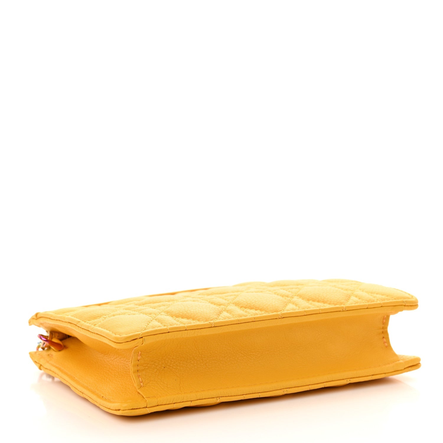 Calfskin Cannage Caro Zipped Pouch With Chain Sunny Yellow
