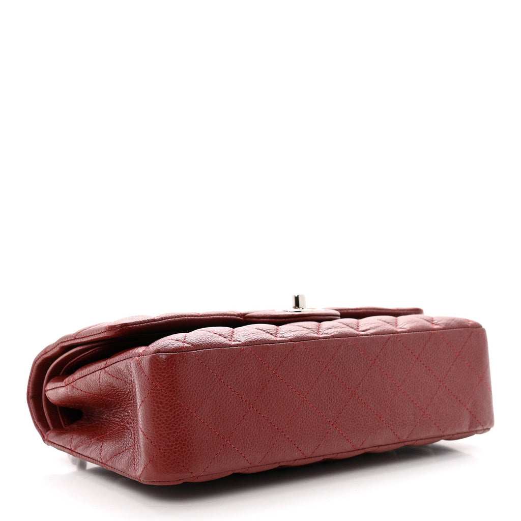 Caviar Quilted Medium Double Flap Dark Red