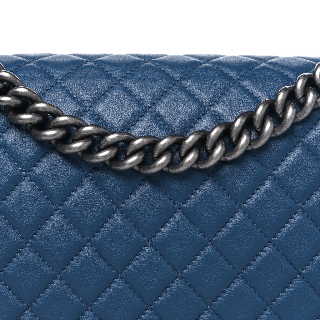 Calfskin Quilted New Medium Boy Flap Dark Blue