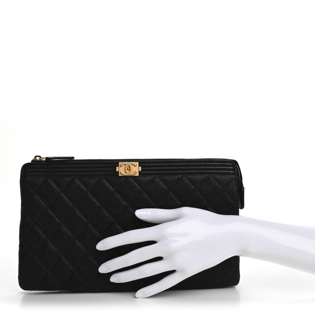 Caviar Quilted Small Zipped Boy Pouch Black