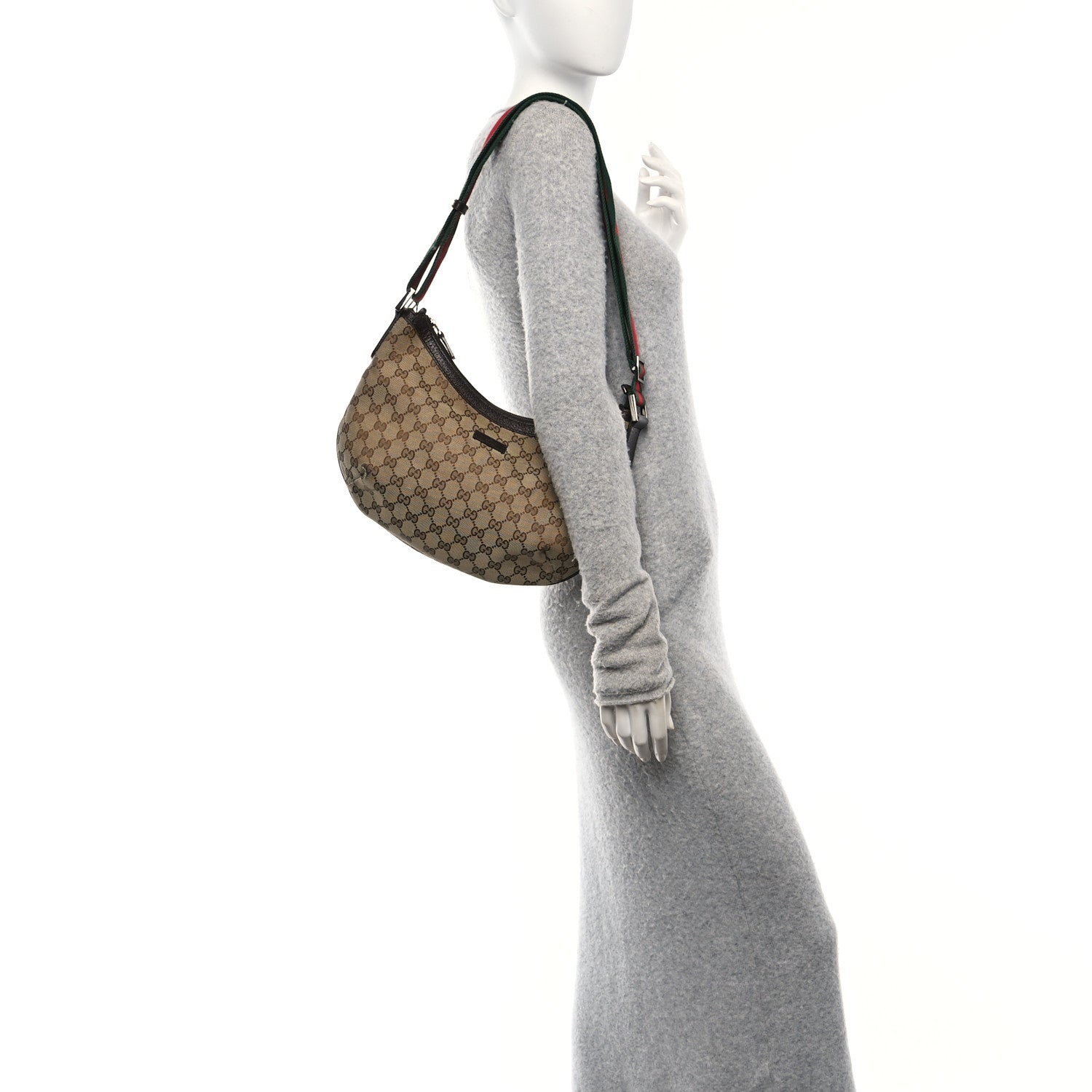 Monogram Web Medium Half Moon Hobo Dark Brown