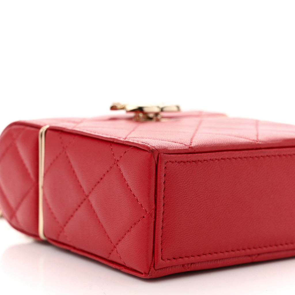 Lambskin Quilted Small Box With Chain Red