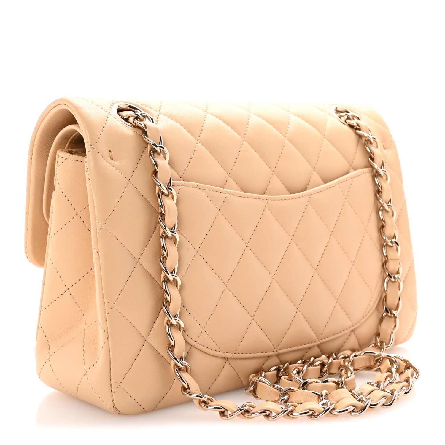 Lambskin Quilted Small Double Flap Beige