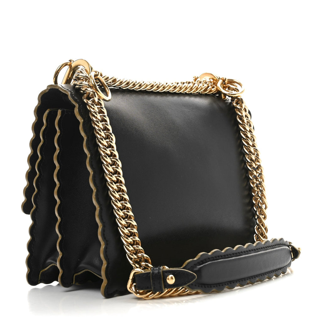 Vitello Liberty Scalloped Studded Small Kan I Shoulder Bag Black