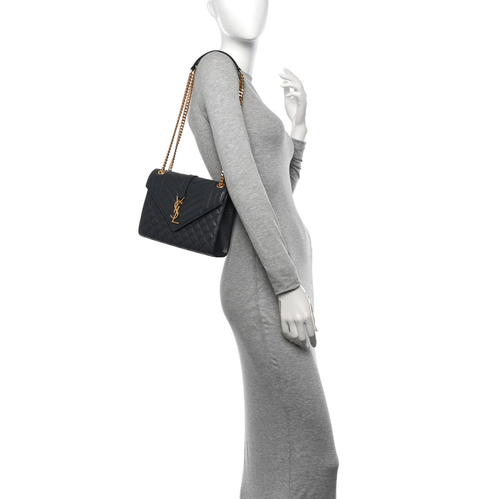 Grain De Poudre Textured Mixed Matelasse Medium Triquilt Monogram Satchel Fog