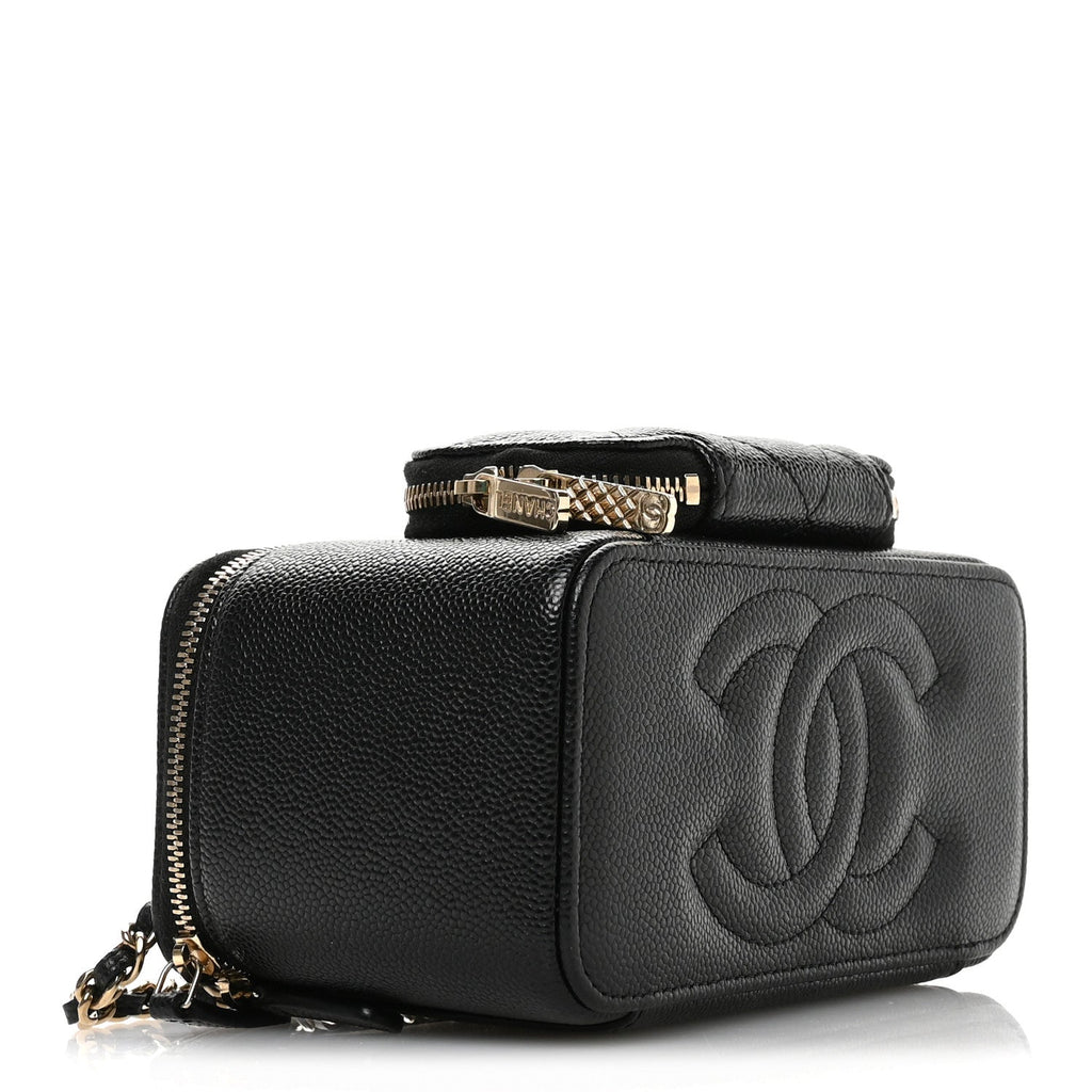 Caviar Quilted Top Handle Pocket Vanity Case Black