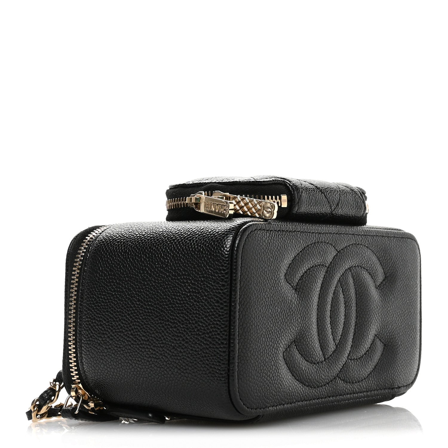 Caviar Quilted Top Handle Pocket Vanity Case Black