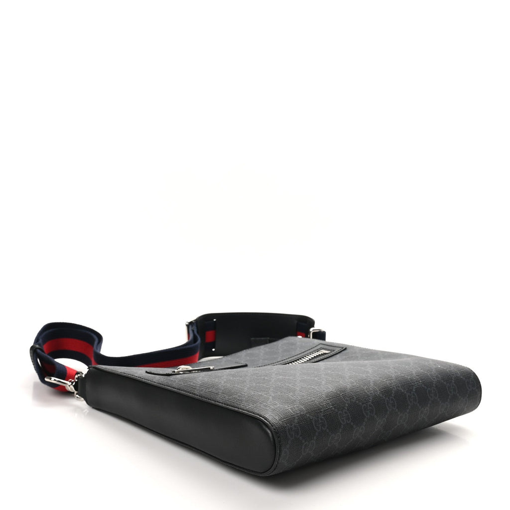 GG Supreme Monogram Appia Calfskin Web Flat Messenger Bag Black Grey