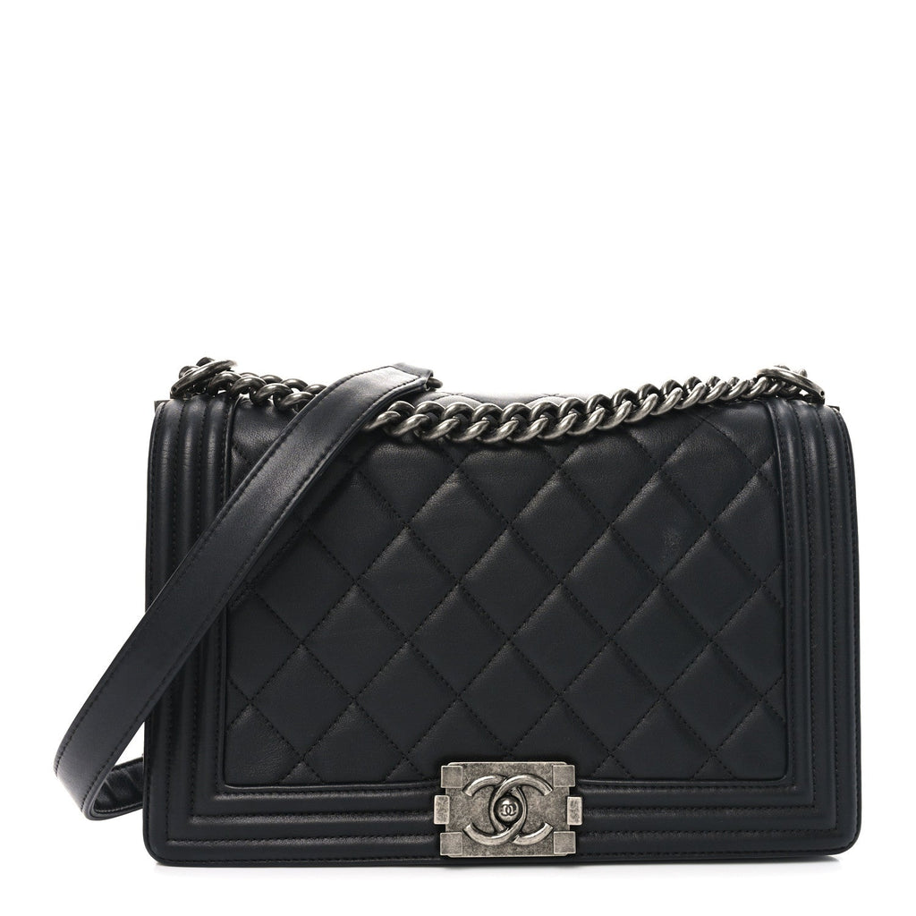 Lambskin Quilted New Medium Boy Flap Black
