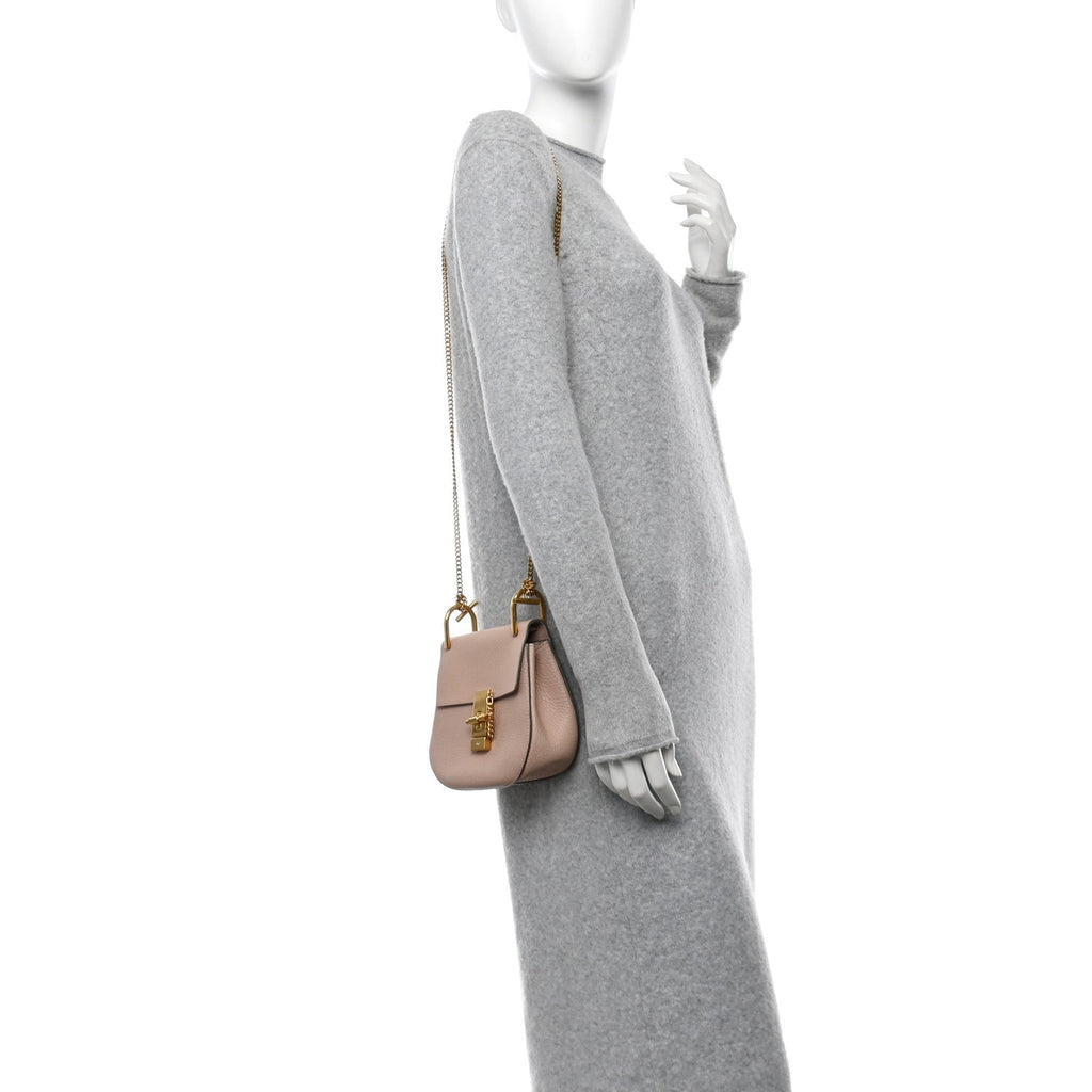 Grained Lambskin Mini Drew Shoulder Bag Cement Pink